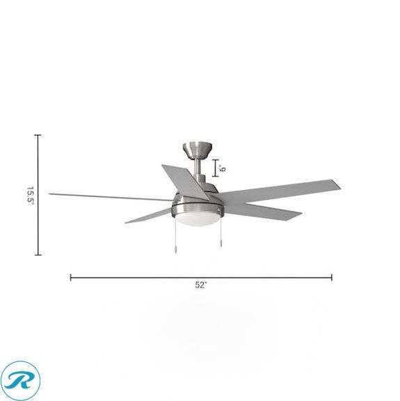 (1) New- Harbor Breeze Amberwood Easy2Hang 52-in Color-Changing Integrated LED Brushed Nickel with Walnut/Silver Blades Ceiling Fan With Light ( 5 -Blade ) - Roller Auctions