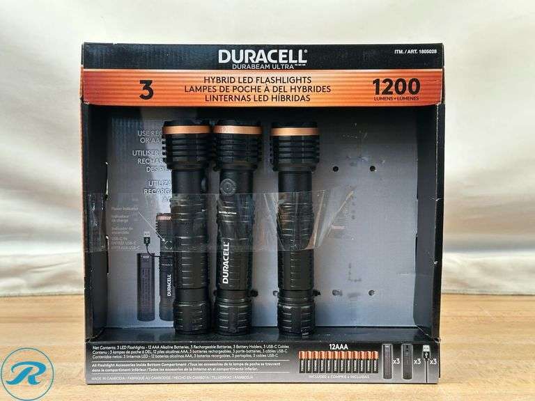 (2) Duracell 1200LM Hybrid LED Flashlight, 3-pack - Like New - Roller Auctions