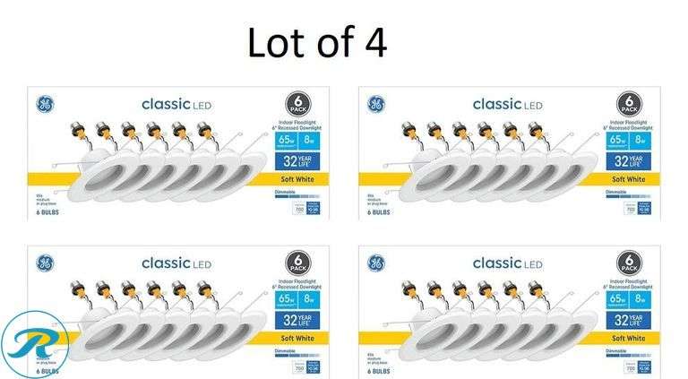(4) New- GE Classic White 5-in or 6-in 700 -Lumens Soft White Round Dimmable LED Damp rated Recessed Downlight 6 -Pack - Roller Auctions