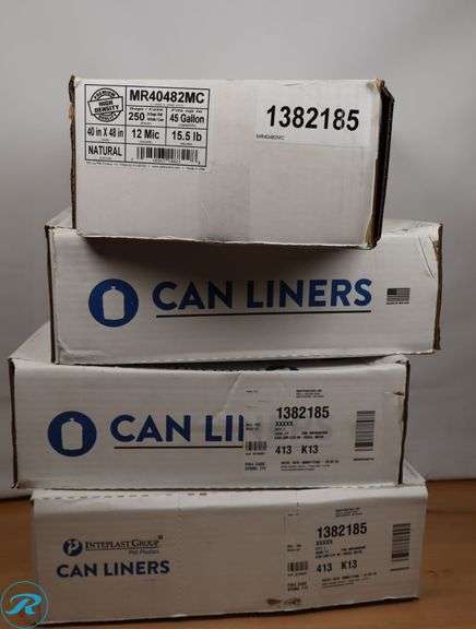 (4) High-Density Mini-Roll Can Liners, 40-45gal, 12 mic, 40 x 48, Natural (Case of 250), MR40482MC - New - Roller Auctions