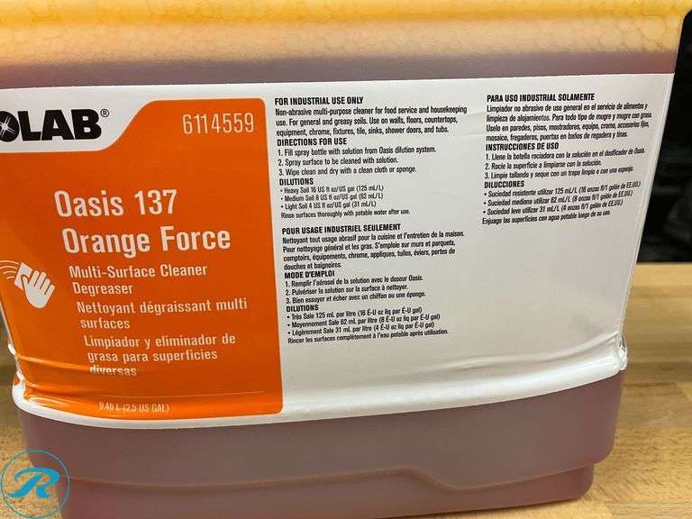 (1) EcoLab Oasis 137 Orange Force Multi-Surface Cleaner/Degreaser, Expired 11/2024 - New - Roller Auctions