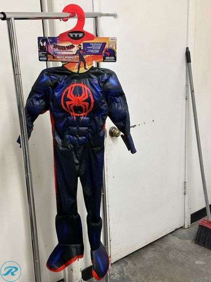 Kid's Fireman Costume, Age 5-6- New/ Has a Tear; Kid's Spiderman Costume, Miles Edition, Age 3-4- New - Roller Auctions