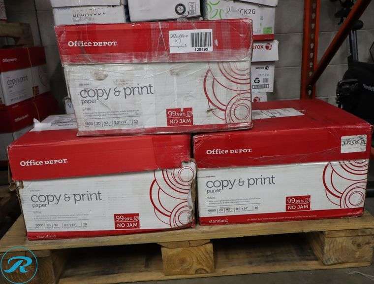 (3) Office Depot Copy & Print Paper, 8.5" x 14", 5000pc, 20lb - New/Damaged Box/Few Damaged - Roller Auctions