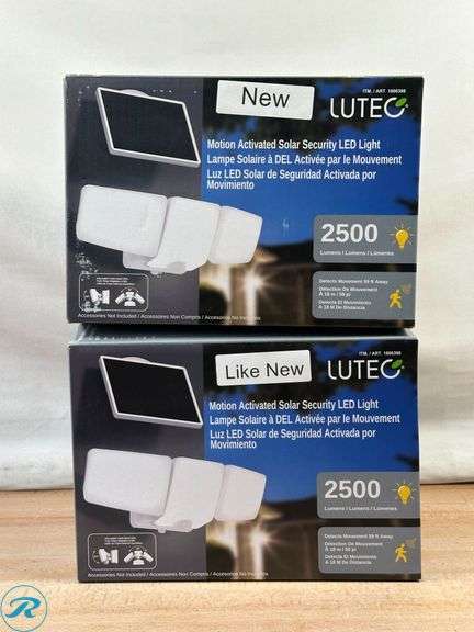 Lutec Motion Activated Solar Security Light - New - (1) New, (1) Like New - Roller Auctions