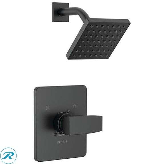 (1) New- Delta Modern Matte Black 1-handle Single function 5-in Square Shower Faucet