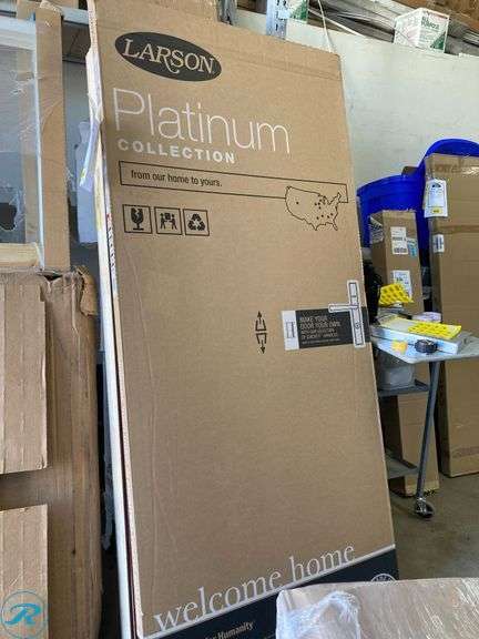 (1) New- LARSON Platinum Fullview 36-in x 81-in Black Aluminum Right-hand Outswing/Left Hinge Storm Door Full-view with Interchangeable Screen ( No handle ) - Roller Auctions