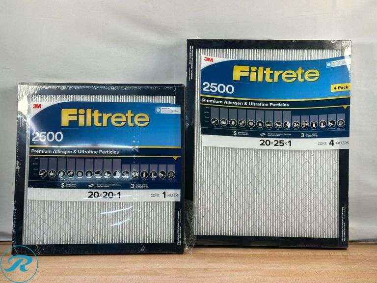 (6) 3M 2500 Series Filtrete 1" Filter,20x20x1- (3) New/ (3) Like New; 3M 2500 Series Filtrete 1" Filter, 20x25x1- 4-pack- New/ Damage packaging - Roller Auctions