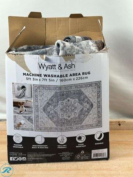 Wyatt & Ash: Washable Indoor Area Rug, Darya 5'3" x 7'5"- Like New; Door Mat- Like New - Roller Auctions