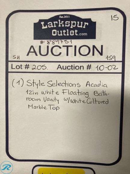 (1) New- Style Selections Acadia 12-in White Floating Bathroom Vanity with White Cultured Marble Top - Roller Auctions