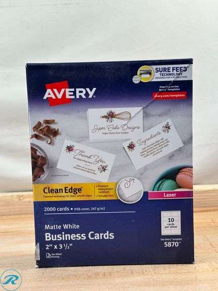 Avery: Clean Edge Printable Business Cards With Sure Feed Technology for Laser Printers, 2" x 3.5", White, 2,000 Blank Cards- New - Roller Auctions