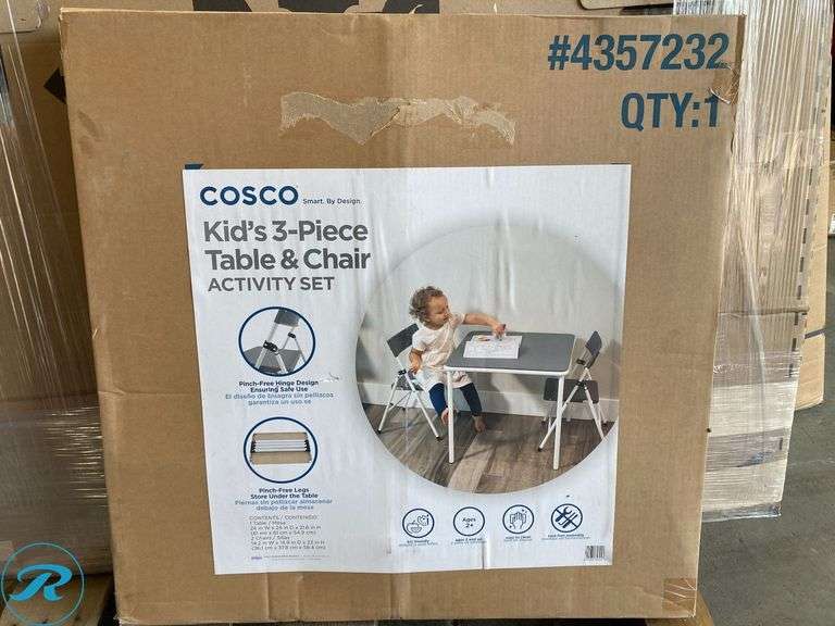 (1) New- Cosco 24-in x 24-in 3 -Piece Indoor Steel Folding kids table and chair set - Roller Auctions