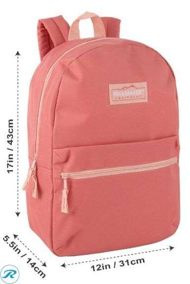 (10) Trail maker: Classic Solid Color 17 Inch Backpack with Front Zipper, School Supply Kit- New/ (5) Pink, (5) Coral - Roller Auctions