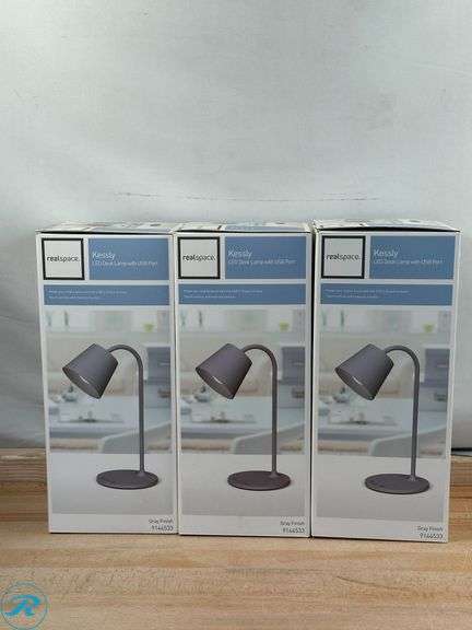(3) Realspace™:  Kessly LED Desk Lamp With USB Port, 17"H, Gray- New