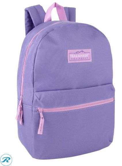 (10) Trail maker: Classic Solid Color 17 Inch Backpack with Front Zipper, School Supply Kit New/ (5) Purple, (5) Blue - Roller Auctions