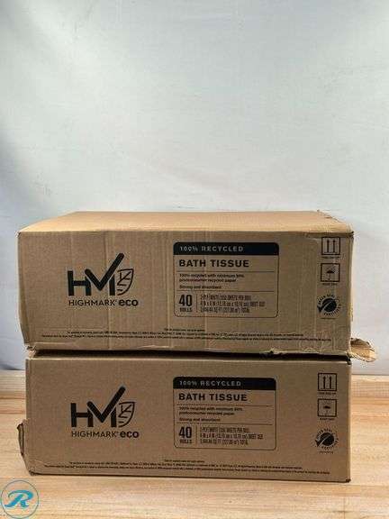 (2) Highmark® ECO 2-Ply Toilet Paper, 100% Recycled, 550 Sheets Per Roll, Case Of 40 Rolls- New/ Damaged Box - Roller Auctions