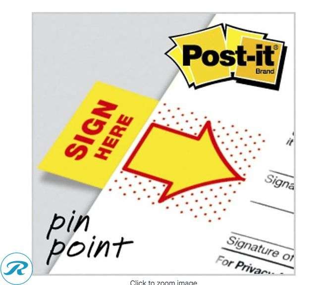 (7) Post-it® Tabs, 1 in. x 1.5 in., 1 Pack, 88 Tabs/Pack, Assorted Colors- New;(5) Post-it: Message Flags, Sign Here, 1 in Wide, Yellow, 100ct- New - Roller Auctions