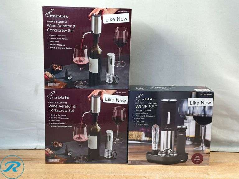 (2) Rabbit: 5-Piece Wine Aerator & Corkscrew Set- Like New; Rabbit: 8-Piece Electric Wine Set- Like New - Roller Auctions