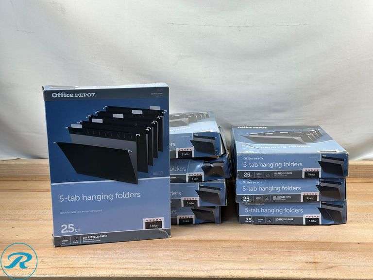 (8) Office Depot® Brand Hanging File Folders, 1/5-Cut, Letter Size, Black, Pack Of 25 Folders- New/ Damaged Boxes - Roller Auctions