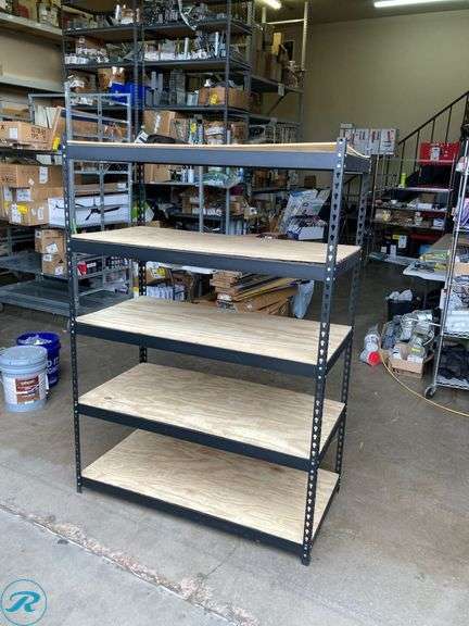 (1) Out of Box- Heavy Duty 5-Tier Metal Storage Shelf with wood shelves Perfect condition - Roller Auctions