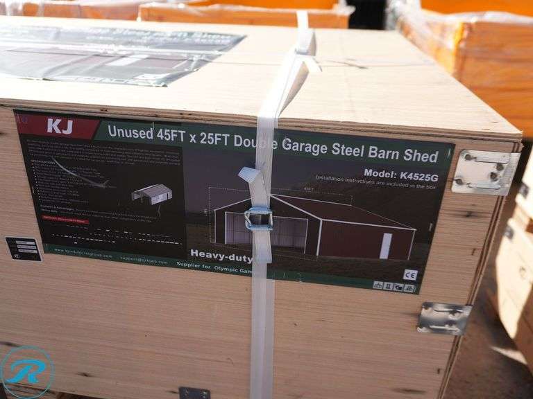 New KJ K4525G Double Garage Steel Barn Shed, 45' x 25' x 14' - Roller Auctions