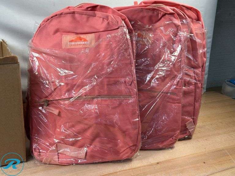 (10) Trail maker: Classic Solid Color 17 Inch Backpack with Front Zipper, School Supply Kit- New/ (5) Pink, (5) Coral - Roller Auctions