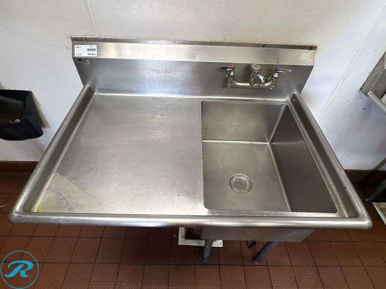 Stainless Steel Sink With Right Side Drain Board and Faucet, 30in W x 45in L - Roller Auctions