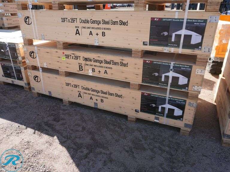 New KJ K3325 Double Garage Metal Shed, 33' x 25' - Roller Auctions