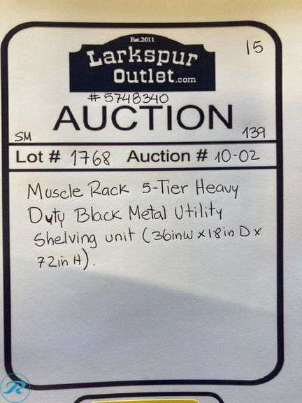 (1) New- Muscle Rack 5 -Tier Heavy Duty Black Metal Utility shelving unit ( 36-in W x 18-in D x 72-in H ) - Roller Auctions