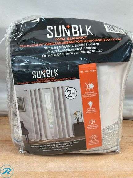 SunBlk: Maxwell Total Blackout Window Curtains, 52” x 84”, 2-piece Set, Ivory- Like New; SunBlk: Maxwell Total Blackout Window Curtains, 52” x 84”, 2-piece Set,Grey-New - Roller Auctions