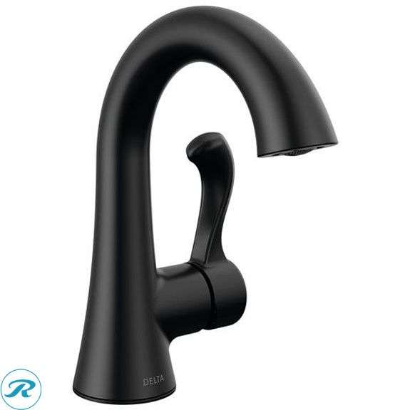 (1) New- Delta Esato Matte Black Single hole 1-handle WaterSense Mid-arc Residential Handle Bathroom Sink Faucet with Drain with Deck Plate - Roller Auctions