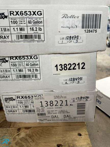 (3) Shark Skin Linear Low Density Can Liners, 60gal, 1.1 mil, 38 x 58, Gray (Case of 100) , RX653XG - New - Roller Auctions