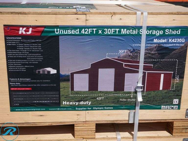 New KJ K4230G Metal Storage Shed, 42' x 30' - Roller Auctions