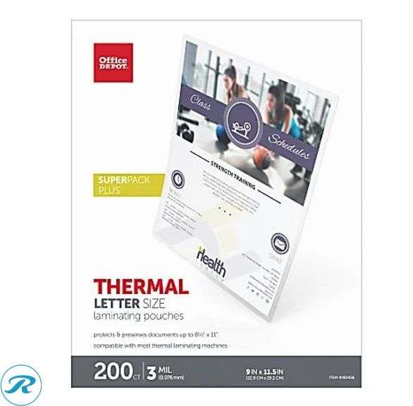 Office Depot® Brand Laminating Pouches, Menu Size, 5 mil, 11-1/2" x 17-1/2", Pack Of 100 Pouches- New; Office Depot® Brand Laminating Pouches, Letter Size, 9" x 11-1/2", Pack Of 200 Pouches- New; Scotch® Thermal Laminating Pouches, 8.9" x 14.4", 20 Laminating Sheets, Fits Legal Size- New/ Some Missing - Roller Auctions