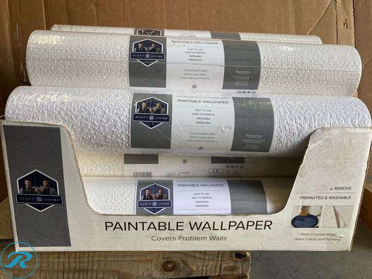 (11) New- (3) Scott Living 56.4-sq ft White Vinyl Paintable Textured Abstract 3D Prepasted Water Activated Paste Wallpaper (8) Scott Living 56.4-sq ft White Vinyl Paintable Textured Abstract 3D Prepasted Water Activated Paste Wallpaper - Roller Auctions