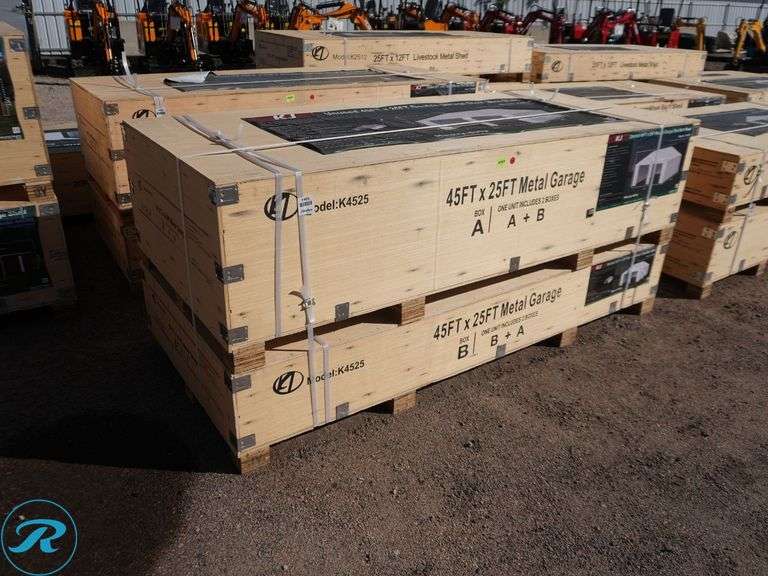 New KJ K4525 Double Garage Steel Barn Shed, 45' x 25' x 14' High - Roller Auctions