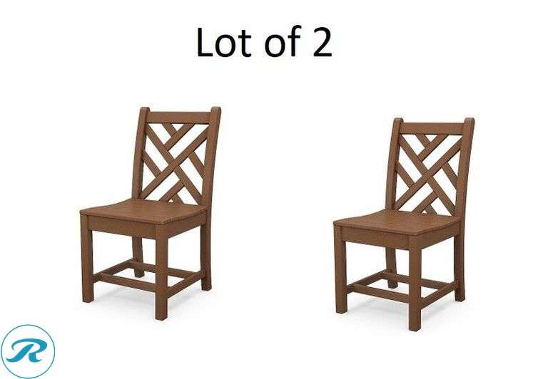 (2) New- POLYWOOD Chippendale Teak HDPE Frame Stationary Dining Chair with Slat Seat (all ready assembly) - Roller Auctions