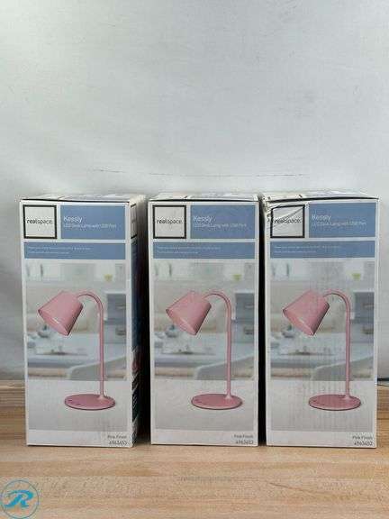 (3) Realspace™: Kessly LED Desk Lamp With USB Port, 17"H, Pink- New - Roller Auctions