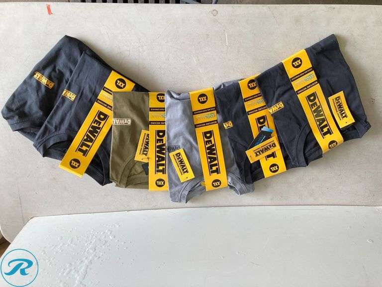 (6) New- DeWalt Mens knit short sleeve graphic t shirts (2xl) (black, grey, Green) See photos - Roller Auctions