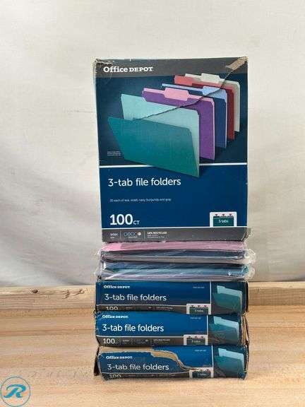 (5) Office Depot® Brand 2-Tone File Folders, 1/3 Cut, Letter Size, Assorted Jewel Tone Colors, Box Of 100- New/ Missing A Few - Roller Auctions
