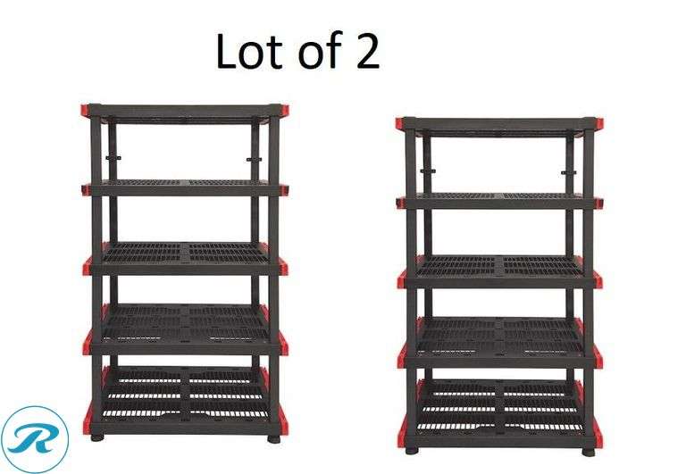 (2) New- CRAFTSMAN 5 -Tier Heavy Duty Black Plastic Utility shelving unit ( 40.0-in W x 24.0-in D x 72.0-in H ) - Roller Auctions