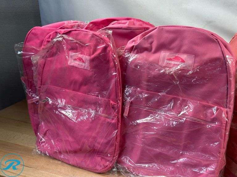 (10) Trail maker: Classic Solid Color 17 Inch Backpack with Front Zipper, School Supply Kit- New/ (5) Pink, (5) Coral - Roller Auctions