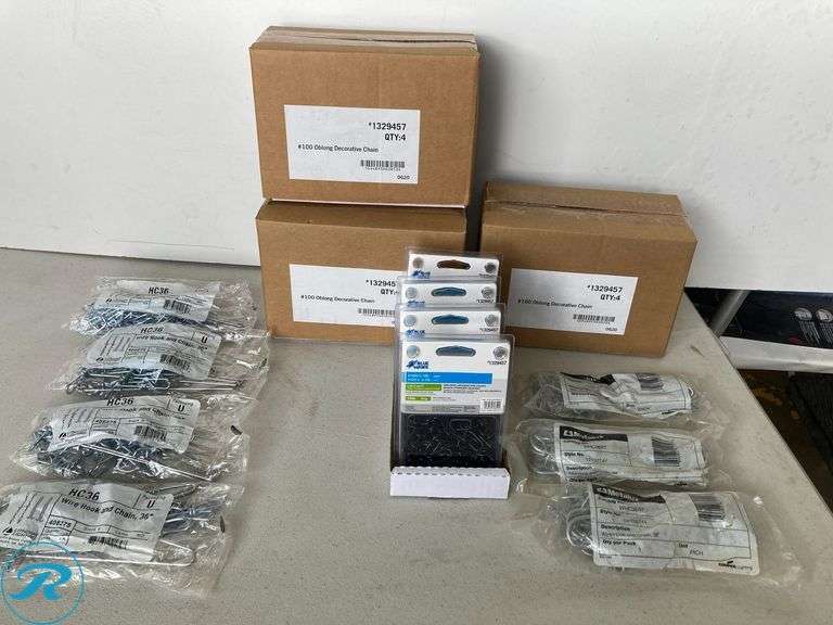 (23) New (16) RELIABILT 10.0-ft x Weldless Powder Coated Steel Chain (By-the-Roll) (3) Metalux Stainless steel Chain cable (4) Lithonia Lighting 3.0-ft Silver Lighting Chain - Roller Auctions