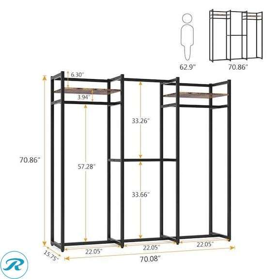 (1) New- Tribesigns Rustic Brown and Black Steel Clothing rack - Roller Auctions