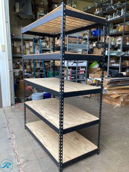 (1) Out of Box- Heavy Duty 5-Tier Metal Storage Shelf with wood shelves Perfect condition - Roller Auctions