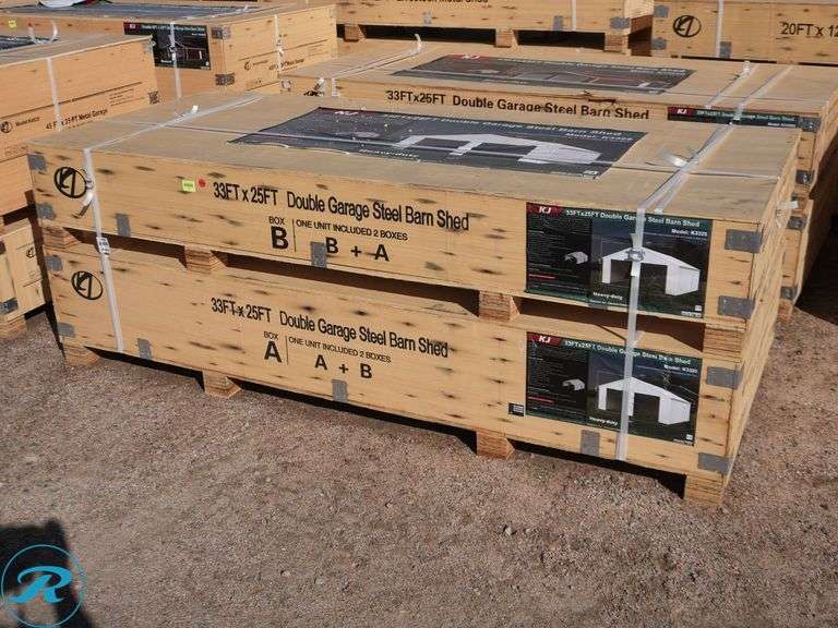 New KJ K3325 Double Garage Metal Shed, 33' x 25' - Roller Auctions