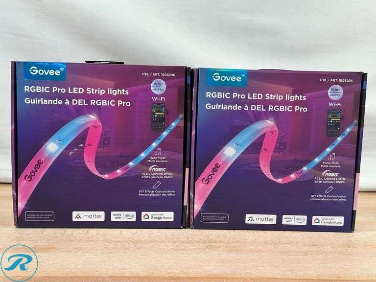 (2) Govee 49.2ft RGBIC Pro LED Strip lights - Used - Roller Auctions