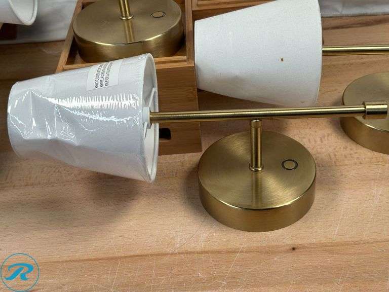 (6) Globe Electric Wireless Rechargeable LED Integrated Wall Sconce; Gold finish - Used/ Damaged Shades - Roller Auctions