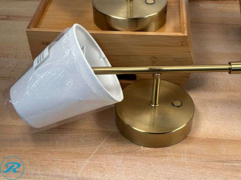 (6) Globe Electric Wireless Rechargeable LED Integrated Wall Sconce; Gold finish - Used/ Damaged Shades - Roller Auctions