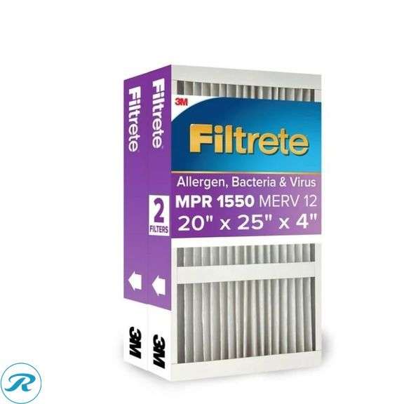 Filtrete: 20x25x4 HVAC Furnace Air Filter, MPR 1550 MERV 12, Ultra Allergen Reduction, 2 Pack- New - Roller Auctions