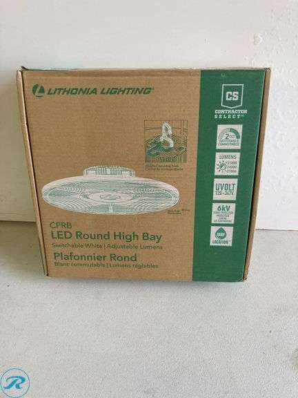 (1) New- Lithonia Lighting 15.14-in x 15.14-in 1 -Light 27000 -Lumen Adjustable Lumens 5000-K Switchable white LED High Bay Light - Roller Auctions